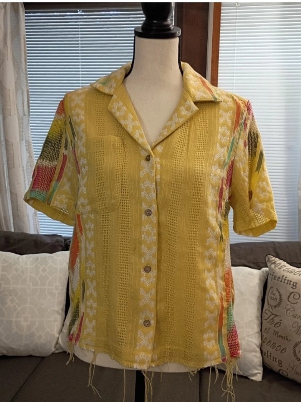 Urban Outfitters Orlando Souvenir Yellow Short-Sleeve Button-Up Knit Top